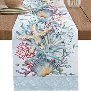 Blue Ocean Coastal Theme Table Runner - 13"x 72"